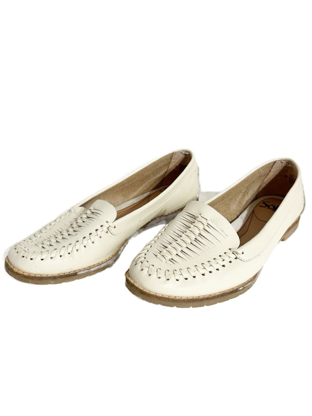 Women's White Woven Leather Loafers